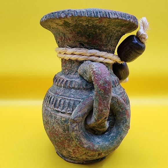 Primitive Rustic Clay Pottery Pot Double Handled Rings 4 Inch - Picture 2 of 8